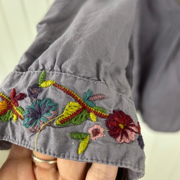 Women Long Sleeve Blouse Top Purple Fairy Boho Hippie Embroidery Size Medium - Picture 4 of 6